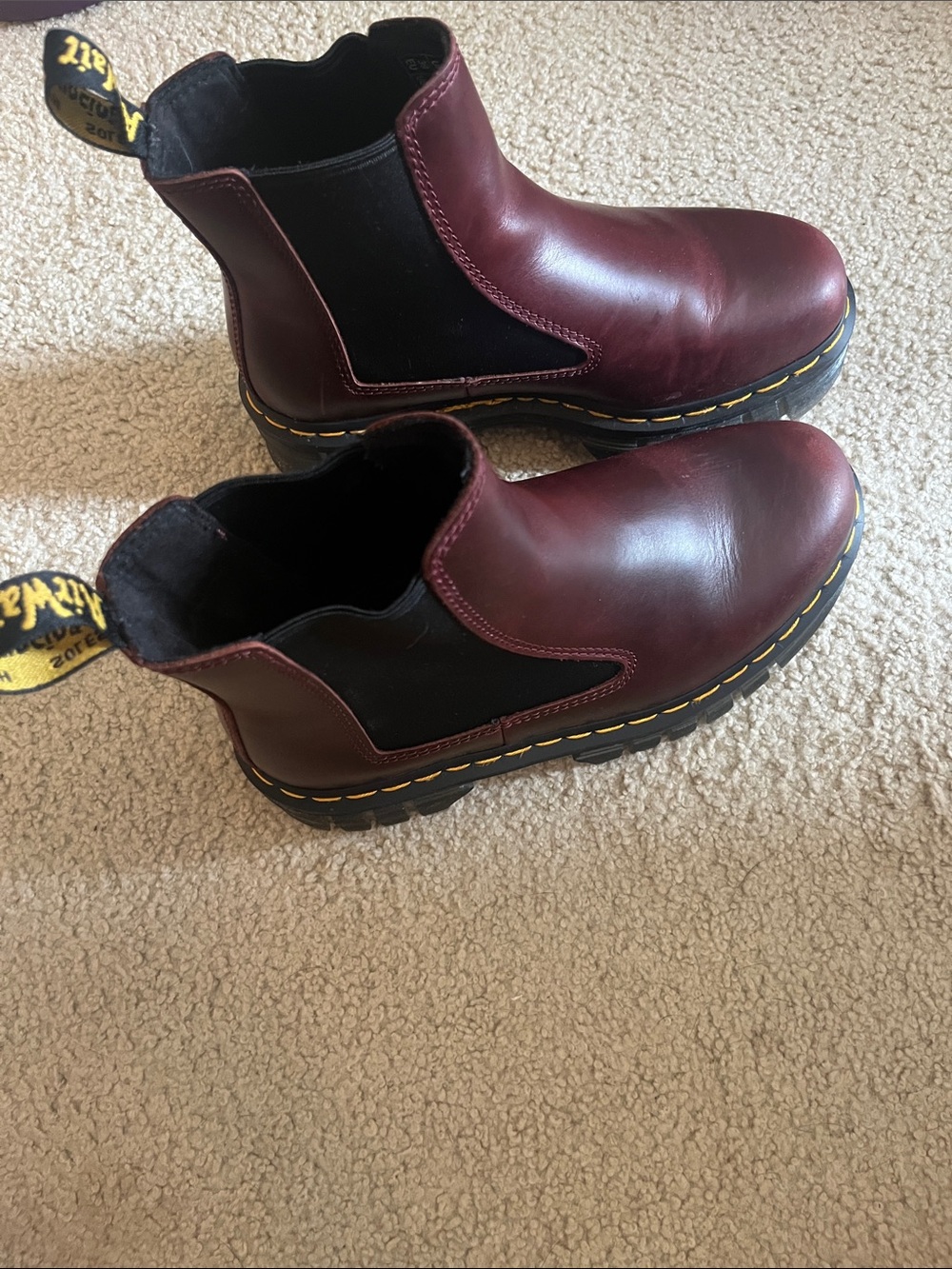 Dr. Martens Burgundy Leather Platform Chelsea Boots with Black Elastic - Picture 3 of 5
